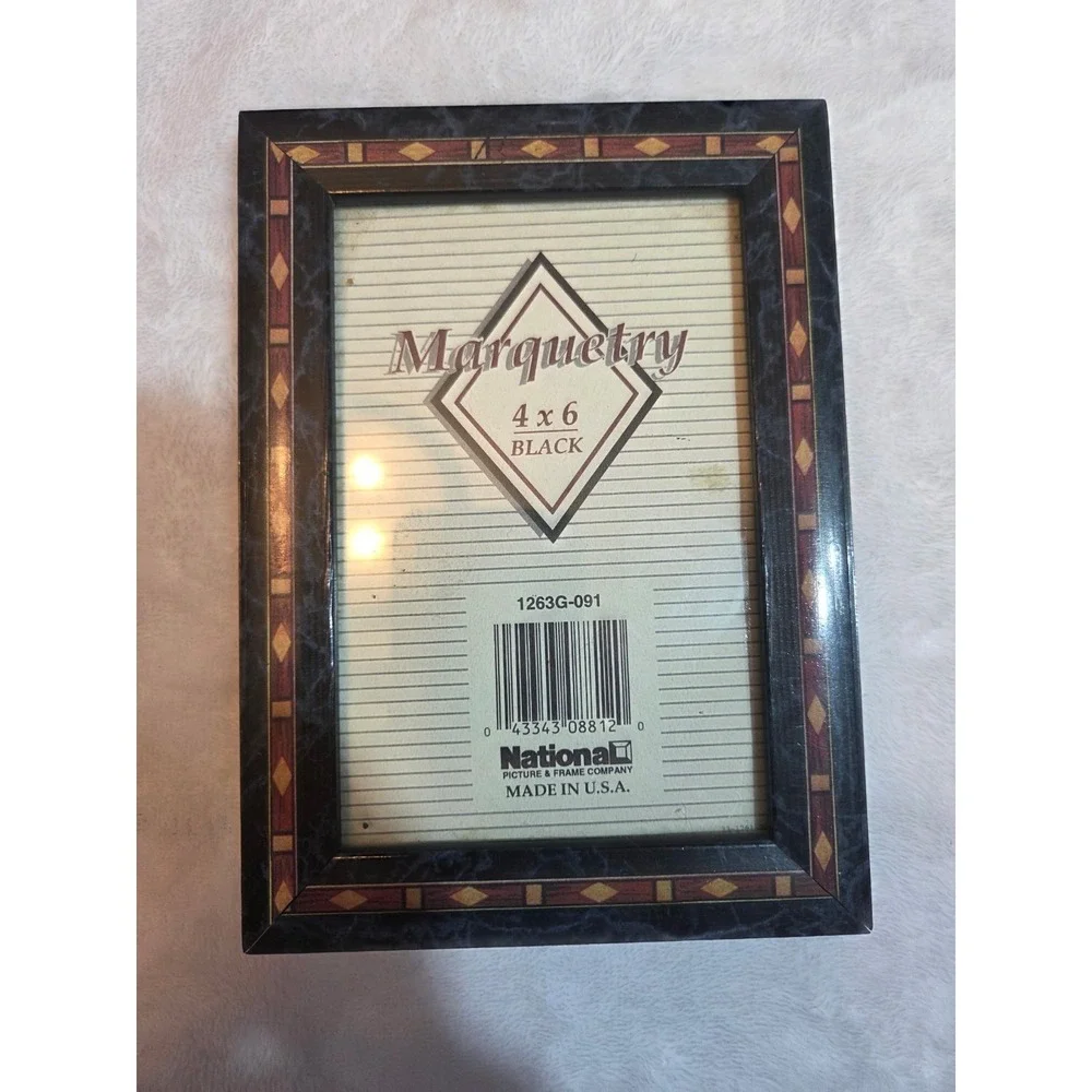 National Marquetry 4x6 Picture Frame Black Burgundy Gold Geometric Made USA...